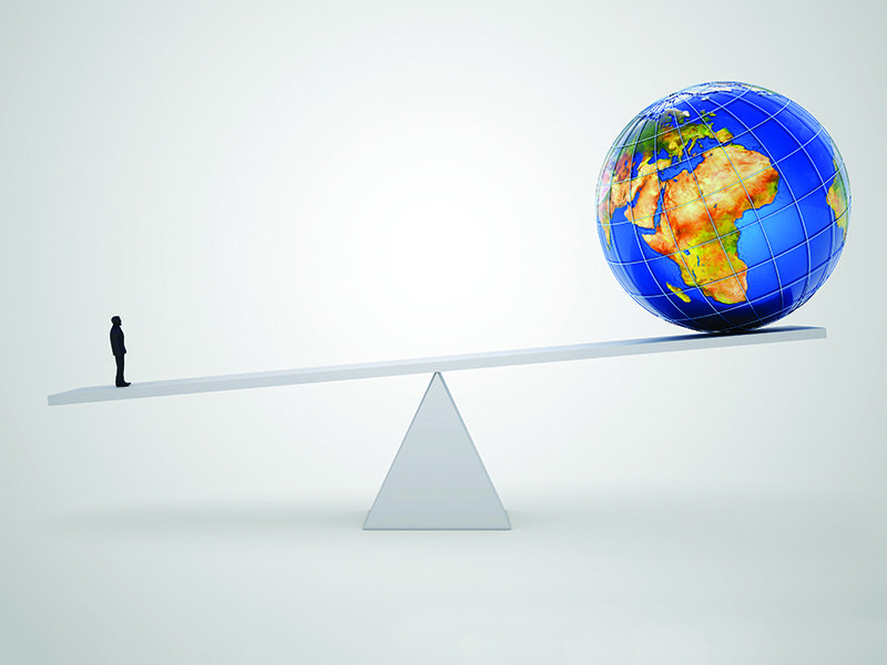 Business leader concept, businessman person balancing on the sca